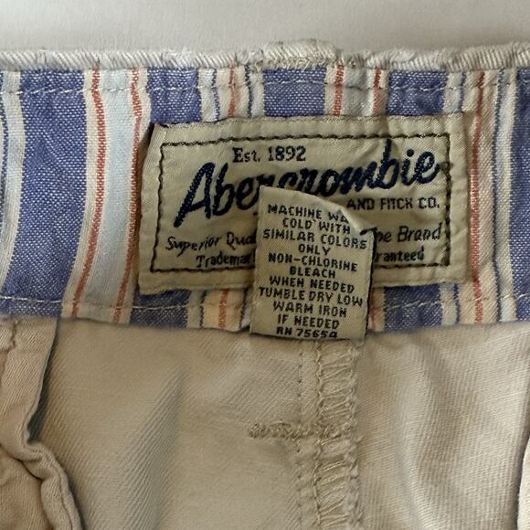 Abercrombie Vintage Logo Chino 10” Inseam Shorts Size 30 Solid Beige Mns 30 - Picture 8 of 15